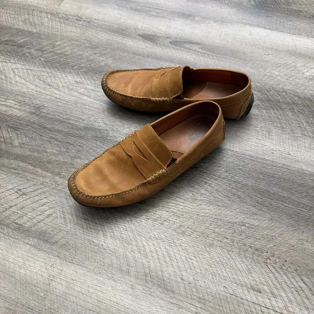 Johnston & Murphy Men's Sheepskin Leather Penny Driver Loafers in Tan